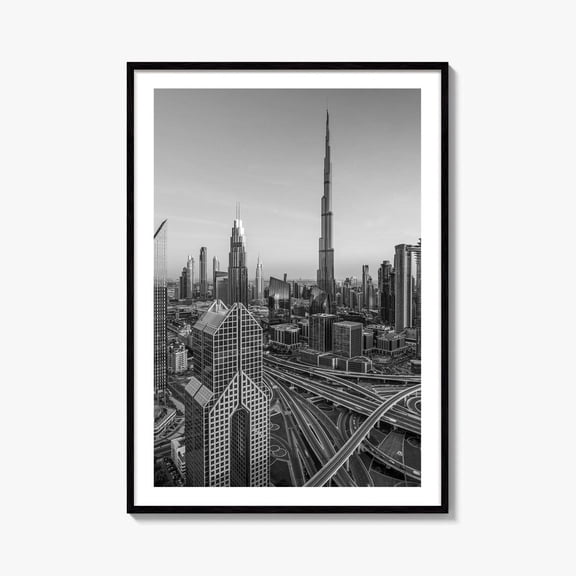 Dubai Skyline Black And White Fine Art Photo Print Sheikh Zayed Road Uae