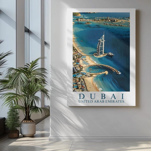 Dubai Skyline Wall Art UAE Travel Modern Decor Living Room Unframed Canvas 16x20in