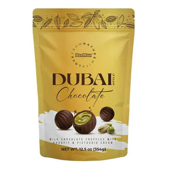 Dubai Style Milk Chocolate Truffles with Kadayif & Pistachio Cream, 12 oz.