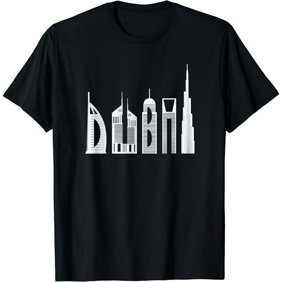 Dubai T-shirt skyline souvenir famous buildings typography