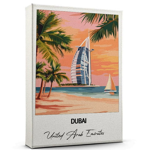 Dubai Travel Decorative Art Canvas – United Arab Emirates Canvas – Colorful Travel Wall Decor for Any Room – Makes a Thoughtful Gift