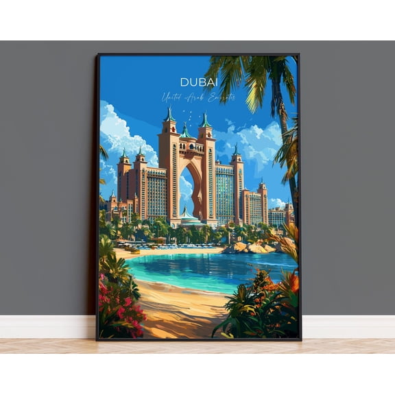 Dubai Travel Poster Travel Print Of Dubai Palm Jumeirah Dubai Art Lovers Gift Uae Wall Art Gift Art