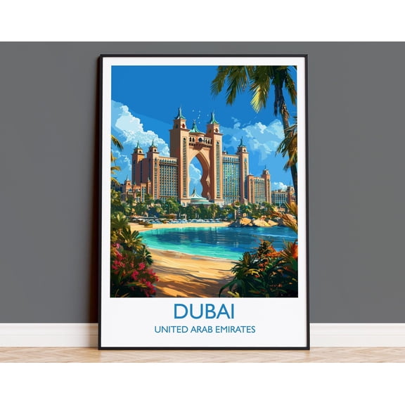 Dubai Travel Print, Travel Poster of Dubai, Palm Jumeirah Dubai Art lovers Gift, UAE Wall Art Gift, 16x24 UNFRAMED
