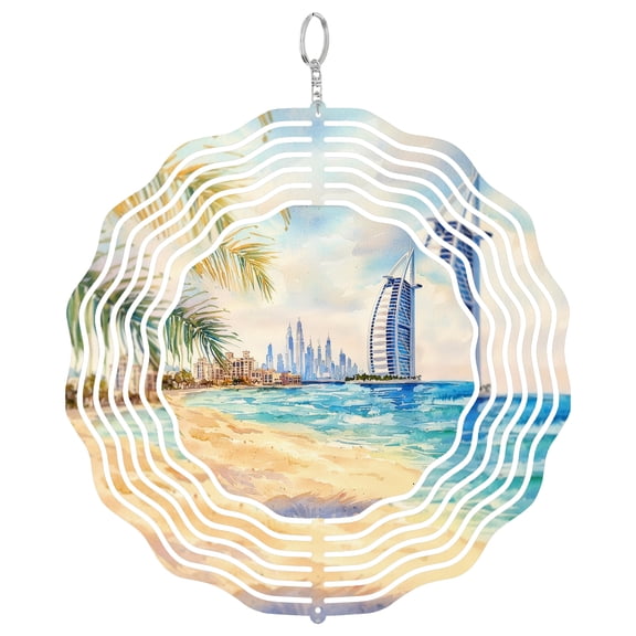 Dubai UAE Modern Skyscrapers 3D Wind Spinner Metal Laser Cut Hanging Sculpture Outdoor Decor Luxury Travel Gift