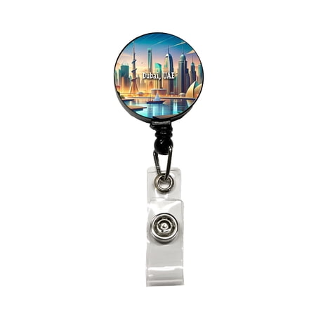 Dubai, UAE Travel City Country Stamp Retractable Reel ID Badge Key Card Name Tag Holder with Clip