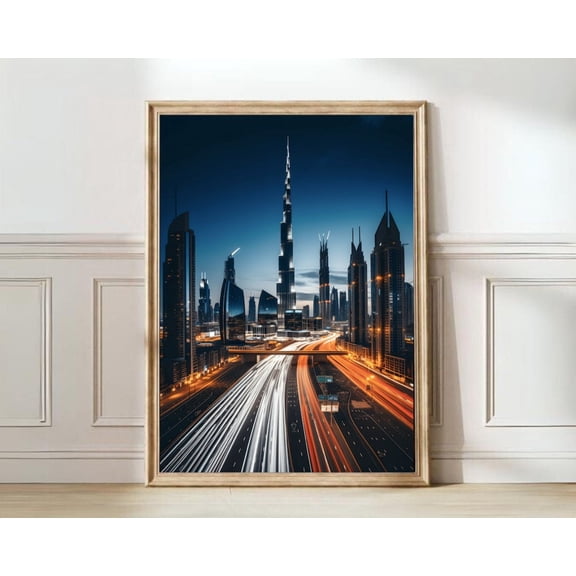 Dubai UAE Travel Poster Map Skyline City Scenery Wall Art Unframed Paper Print