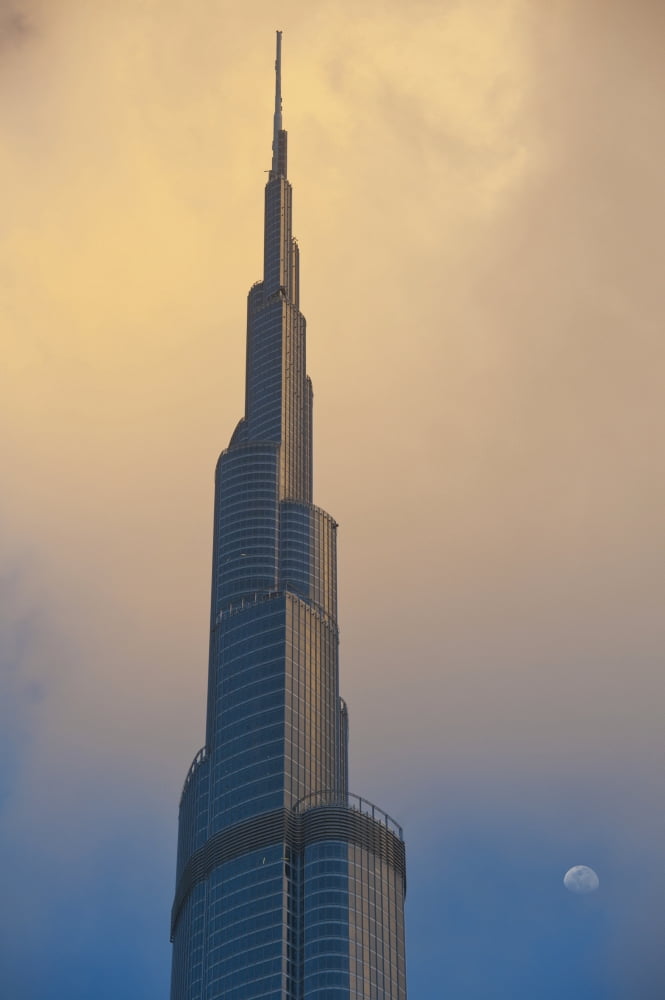 Dubai Uaedetail Of The Burj Khalifa With Moon Rising Behind Canvas Art - Ian Cumming Design Pics (12 x 19)