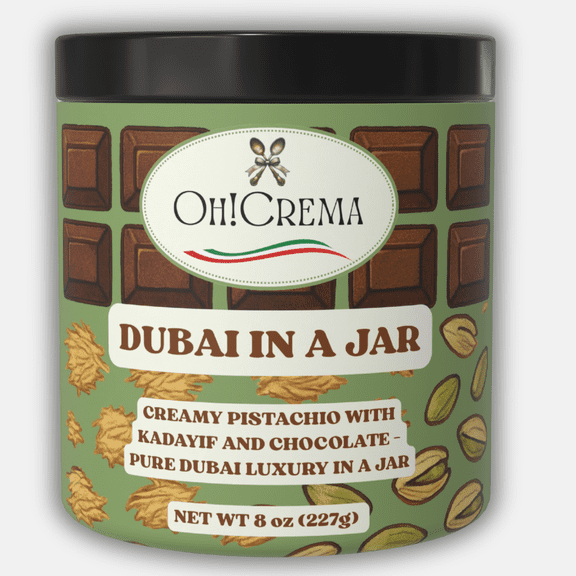 Oh! Crema Dubai in a Jar  Handcrafted - Creamy Pistachio with Kadayf & Chocolate