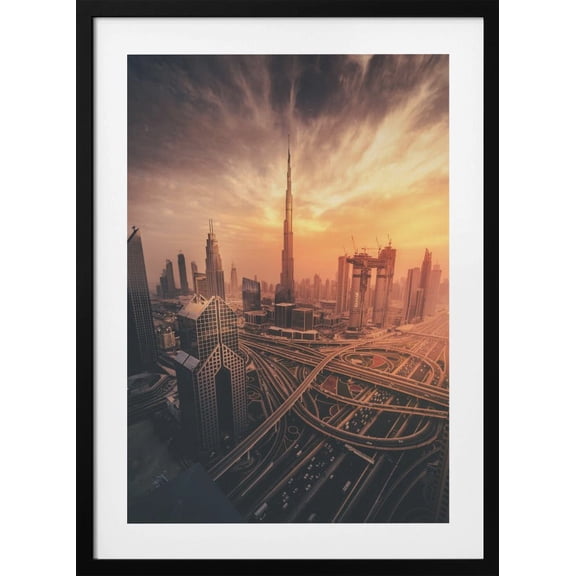 Dubai's Fiery sunset Framed Art Modern Wall Decor