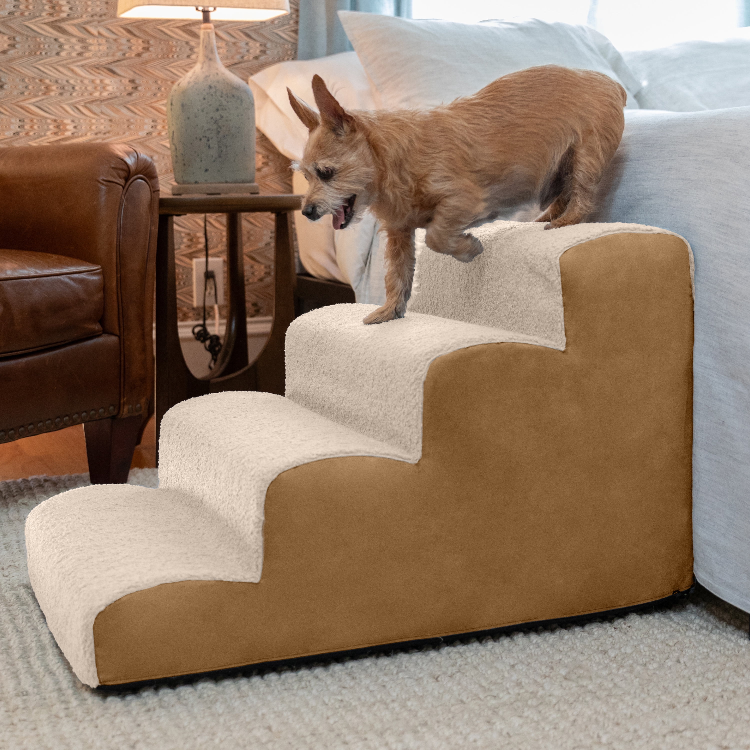 Cloud & Beige Orthopedic Foam Pet Steps with Sherpa Cover