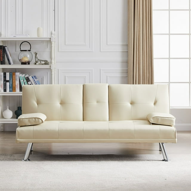 Dubbin Faux Leather Convertible Futon Sofa Bed with Removable Armrests