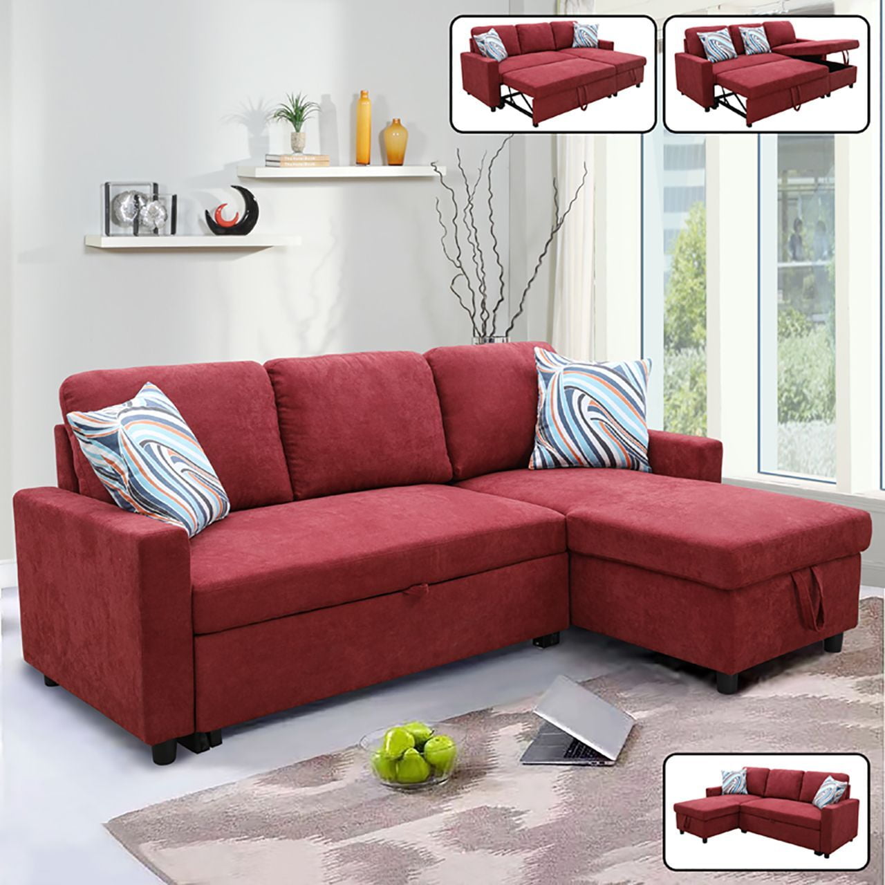 Dubbin Red Flannelette 2Piece Couch Living Room Sofabed