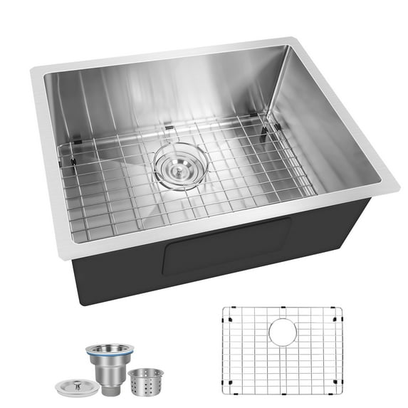 Dubbin Stainless Steel Kitchen Sink, Outdoor Bowl Wet Bar Sink with Brushed Nickel Finish, Including Accessories