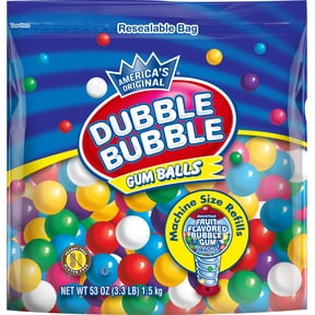 Dubble Bubble, Assorted Fruit Flavored Gum Balls, 53 oz. Peanut Free, Gluten Free. Milk and Soy May Be Present.