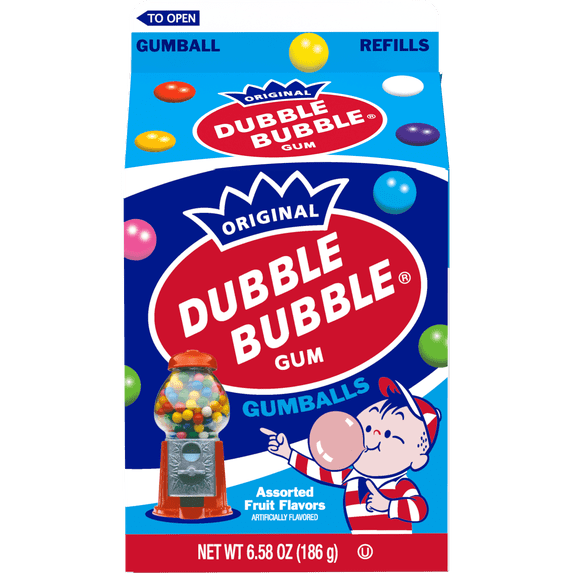 Dubble Bubble Assorted Gum Balls 6.58 oz Carton. Peanut Free, Gluten Free