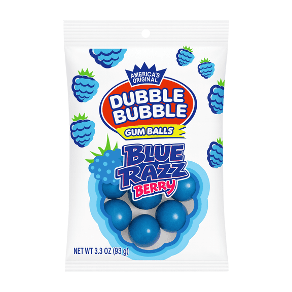 Dubble Bubble, Blue Razz Berry Flavored Gum Balls, 3.3 oz