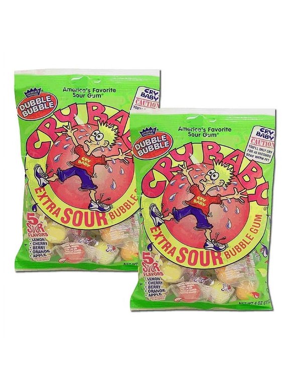 , Bubble Gum Cry Baby Extra Sour Candy (4 Ounce Bag) (2 Pack)
