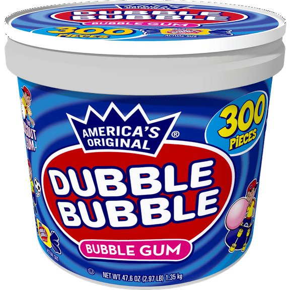 Dubble Bubble Gum, Individually Wrapped, 300 Pieces in resealable tub