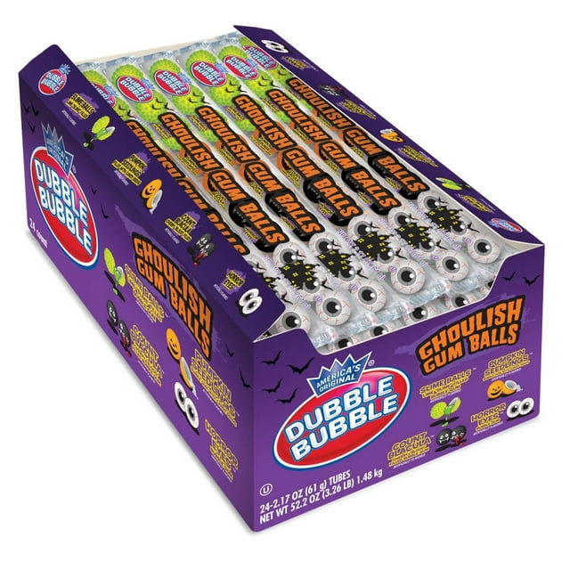 Dubble Bubble Halloween Ghoulish Gumballs 10-Ball Tubes - 24 Count Display Box