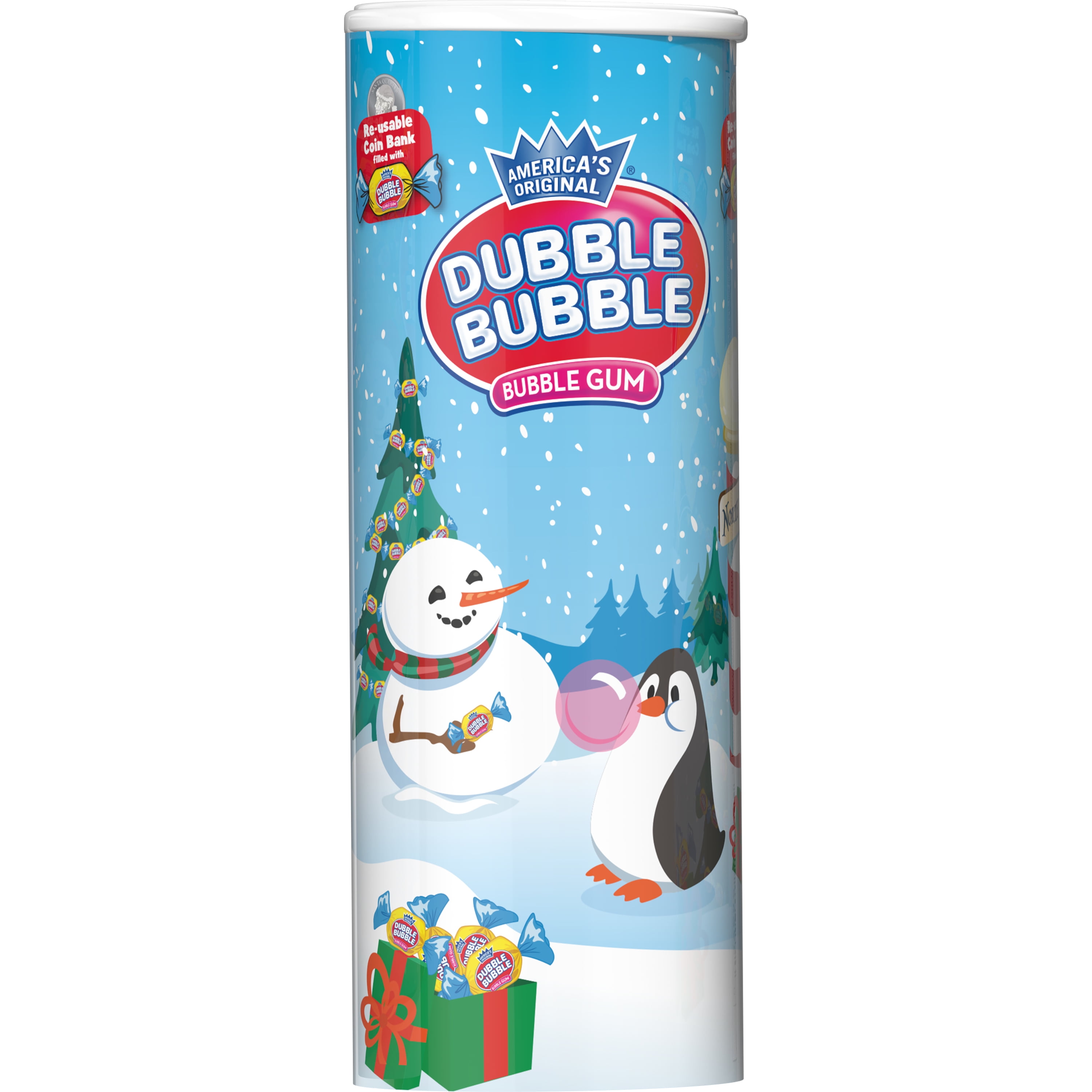Dubble Bubble, Holiday Bank, Individually Wrapped Bubble Gum, 4.67 oz, Peanut Free, Gluten Free