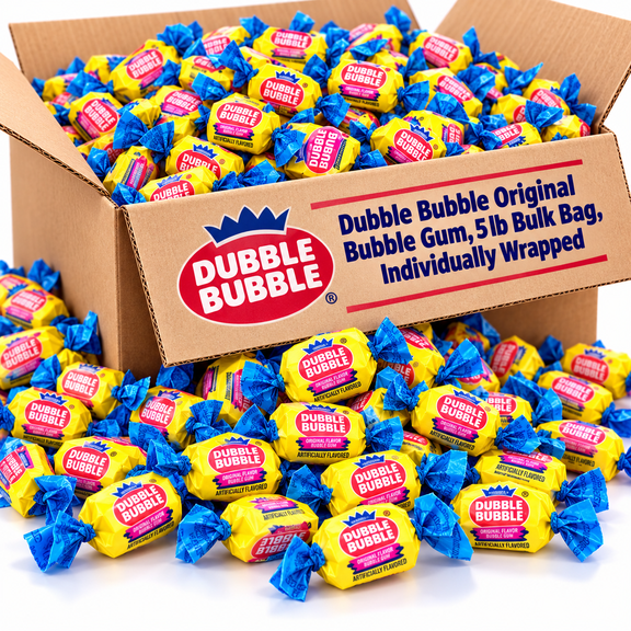 Dubble Bubble Original Bubble Gum 5 lb Bulk Bag Individually Wrapped Chewing Gum