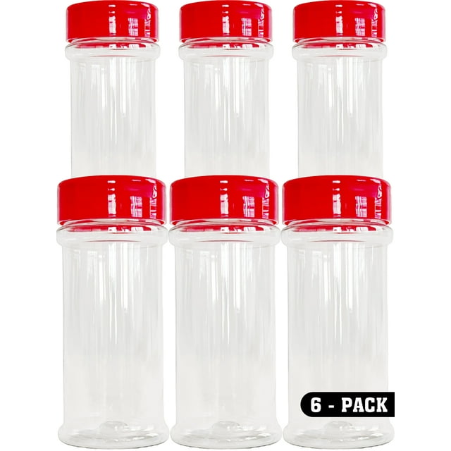 Dubble O 8.4 oz Clear Plastic Spice Jars with Shaker Lids and Labels, 6-Count