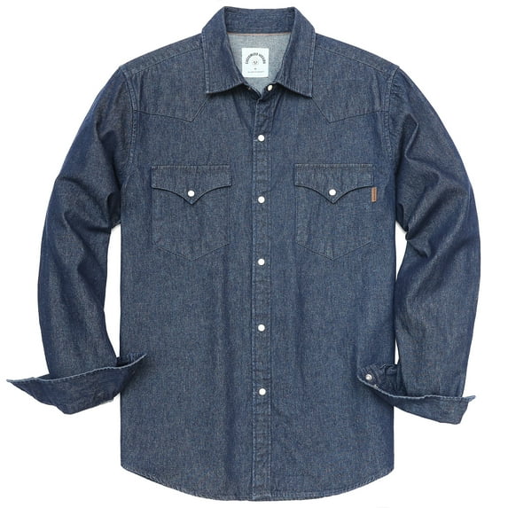 Dubinik® Denim Shirt Men Mens Denim Shirts Long Sleeve Jeans Shirt for Men Cotton Regular Fit Pearl Snap Casual Work Shirts