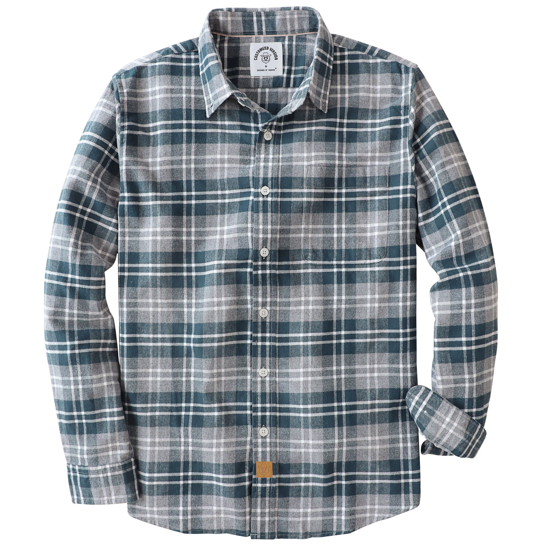 Dubinik® Flanellen overhemd voor heren, lange mouwen, Western overhemd met drukknopen en dubbele borstzakken voor casual comfort, lichtbruin, XL