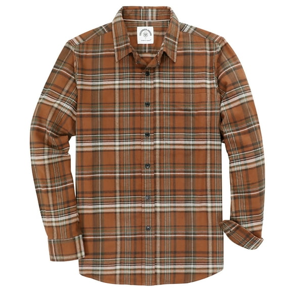Dubinik® Flannel Shirt for Men Long Sleeve Men's Casual Button-Down Shirt 100% Cotton Soft Plaid Regular Fit with Pockets