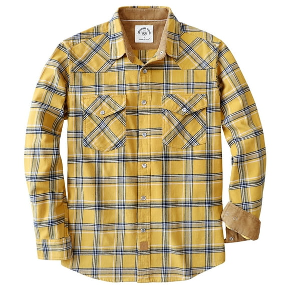 Dubinik® Men's Flannel Shirts For Men Long Sleeve Pearl Snap Shirts For Men Casual Western Cowboy Plaid Shirts 100% Cotton