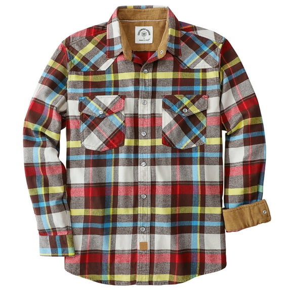 Dubinik® Men's Flannel Shirts For Men Long Sleeve Pearl Snap Shirts For Men Casual Western Cowboy Plaid Shirts 100% Cotton