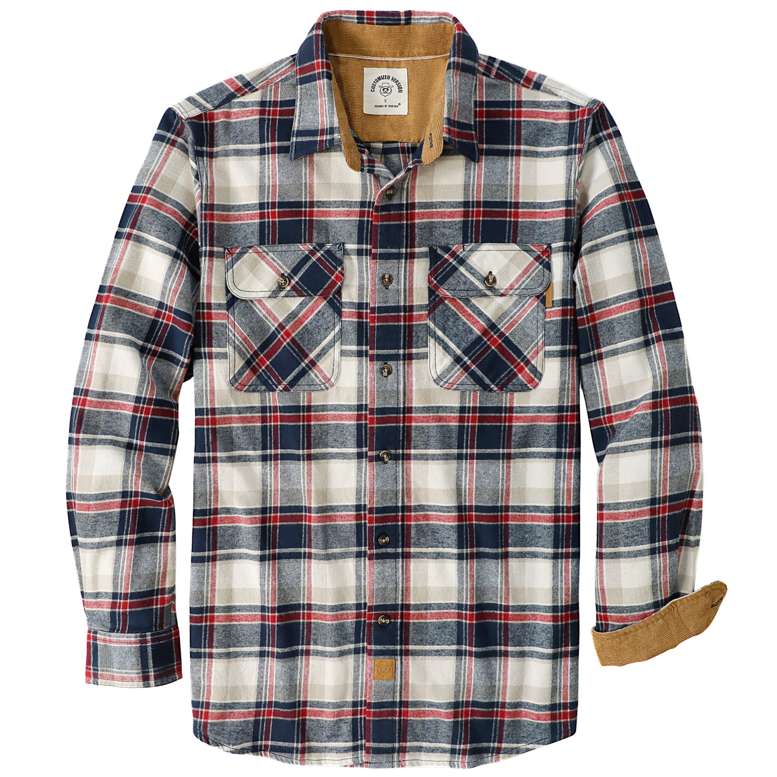 Dubinik® Heren Flanellen Shirts Lange Mouw Flanellen Shirt voor Mannen Warm Casual Zachte Katoen Button Down Plaid Mens Flanellen Shirt, Marine en Bourgondië, XXL