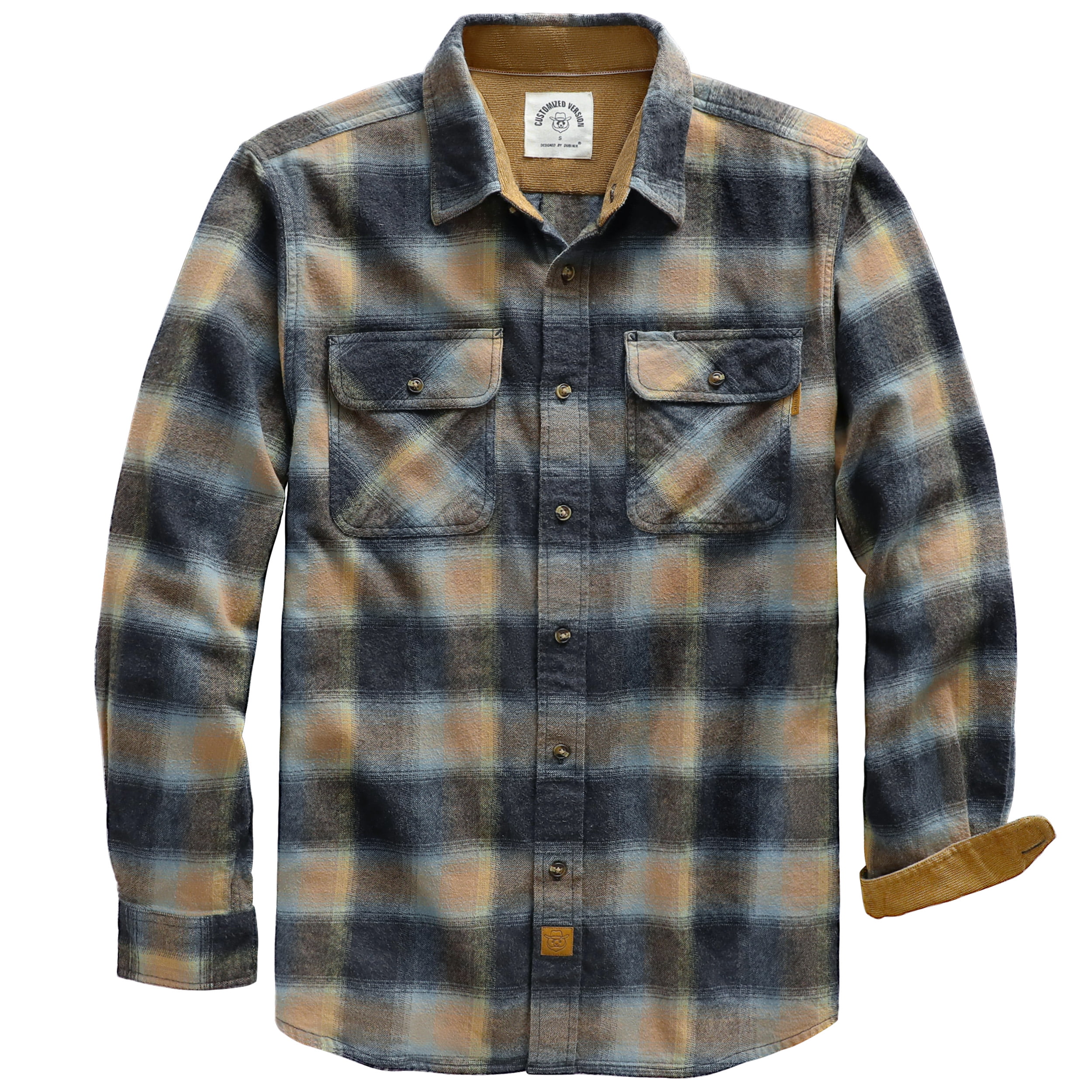 Damipow Mens Flannel Shirt - Soft Plaid Button Down Long Sleeve Shirt For Casual Wear (Orange Buffalo Plaid) - View #3