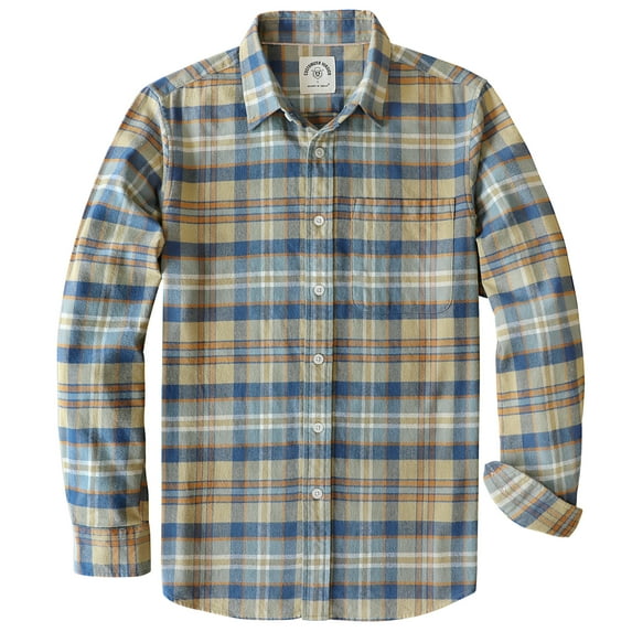 Dubinik® Mens Flannel Shirts Long Sleeve Button Down Casual Work Plaid Shirt Men All Cotton Soft with Pocket Regular Fit