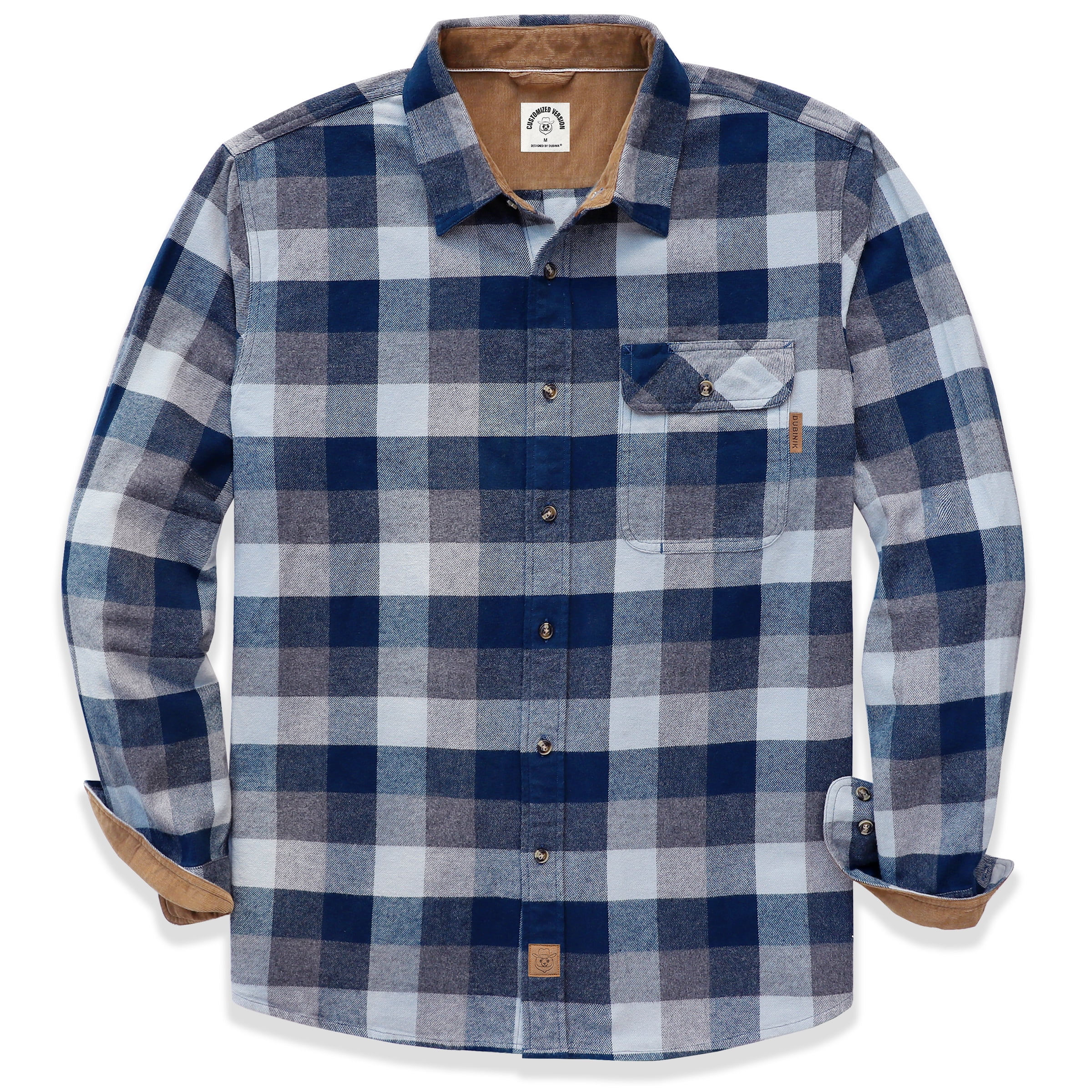 Dubinik Men's Flannel Shirt - Long Sleeve, 100% Cotton, Snap Button Plaid Shirt