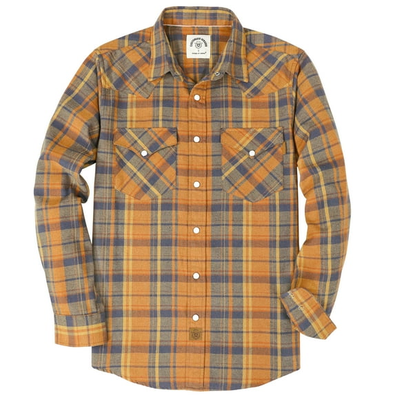 Dubinik® Mens Flannel Shirts Long Sleeve Pearl Snap Buttons Western Cowboy Vintage Work Casual With Pockets Plaid Shirt