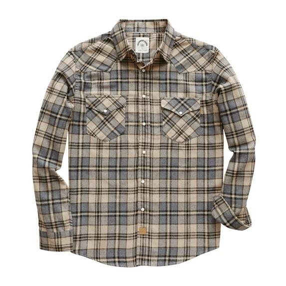 Dubinik® Mens Flannel Shirts Long Sleeve Pearl Snap Buttons Western Cowboy Vintage Work Casual With Pockets Plaid Shirt