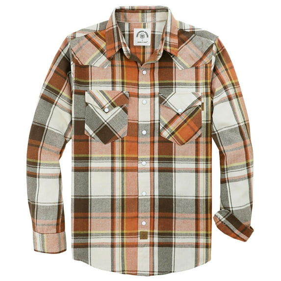 Dubinik® Mens Flannel Shirts Long Sleeve Pearl Snap Buttons Western Cowboy Vintage Work Casual With Pockets Plaid Shirt