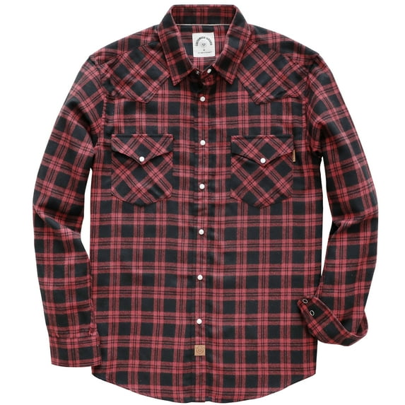Dubinik® Mens Flannel Shirts Long Sleeve Pearl Snap Buttons Western Cowboy Vintage Work Casual With Pockets Plaid Shirt