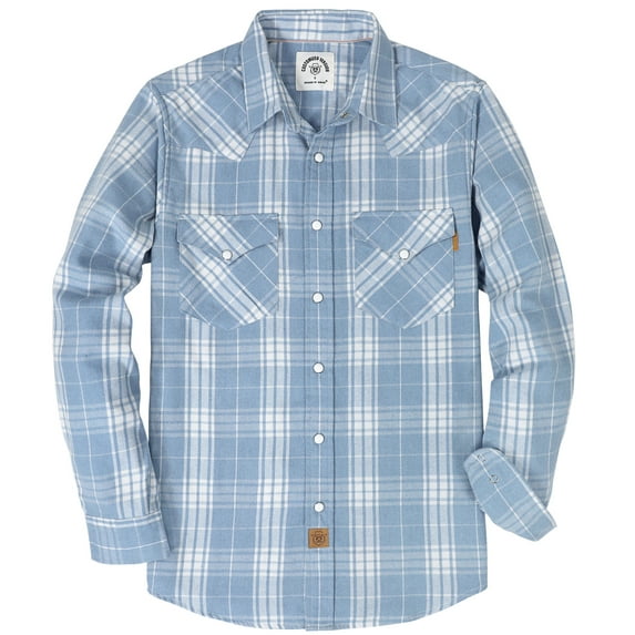 Dubinik® Mens Flannel Shirts Long Sleeve Pearl Snap Buttons Western Cowboy Vintage Work Casual With Pockets Plaid Shirt