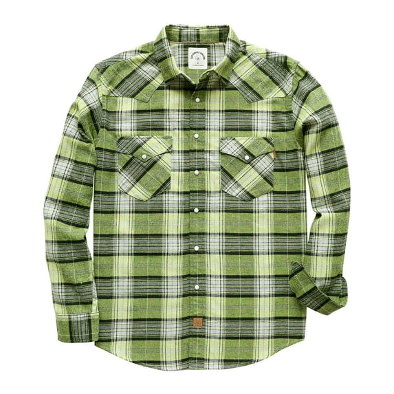Dubinik® Mens Flannel Shirts Long Sleeve Pearl Snap Buttons Western Cowboy Vintage Work Casual With Pockets Plaid Shirt