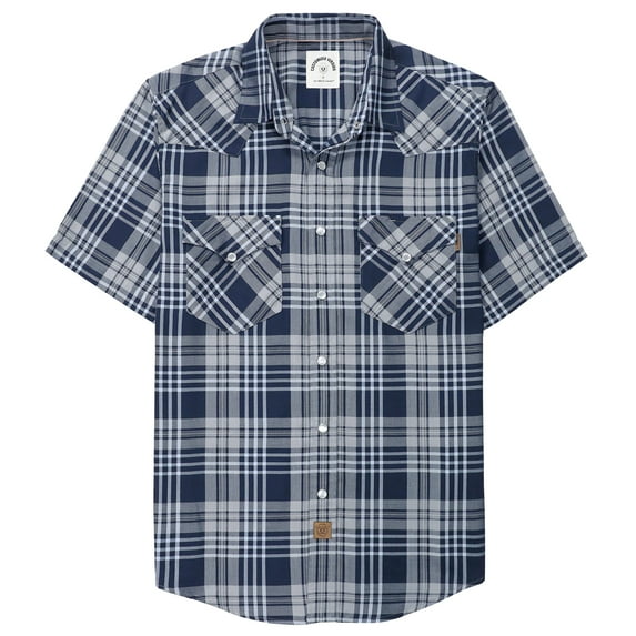 Dubinik®Mens Shirts Short Sleeve Plaid Shirt Men Bamboo Fiber Western Cowboy Pearl Snap Vintage Casual Plaid Shirts For Men