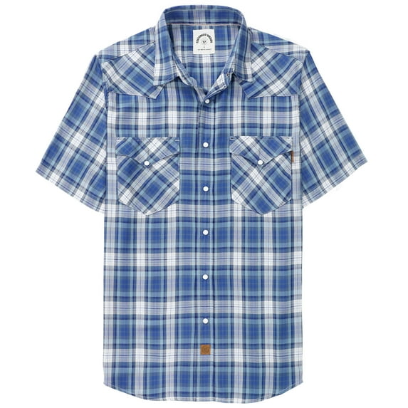 Dubinik®Mens Shirts Short Sleeve Plaid Shirt Men Bamboo Fiber Western Cowboy Pearl Snap Vintage Casual Plaid Shirts For Men