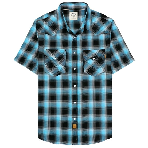 Dubinik®Mens Shirts Short Sleeve Plaid Shirt Men Bamboo Fiber Western Cowboy Pearl Snap Vintage Casual Plaid Shirts For Men