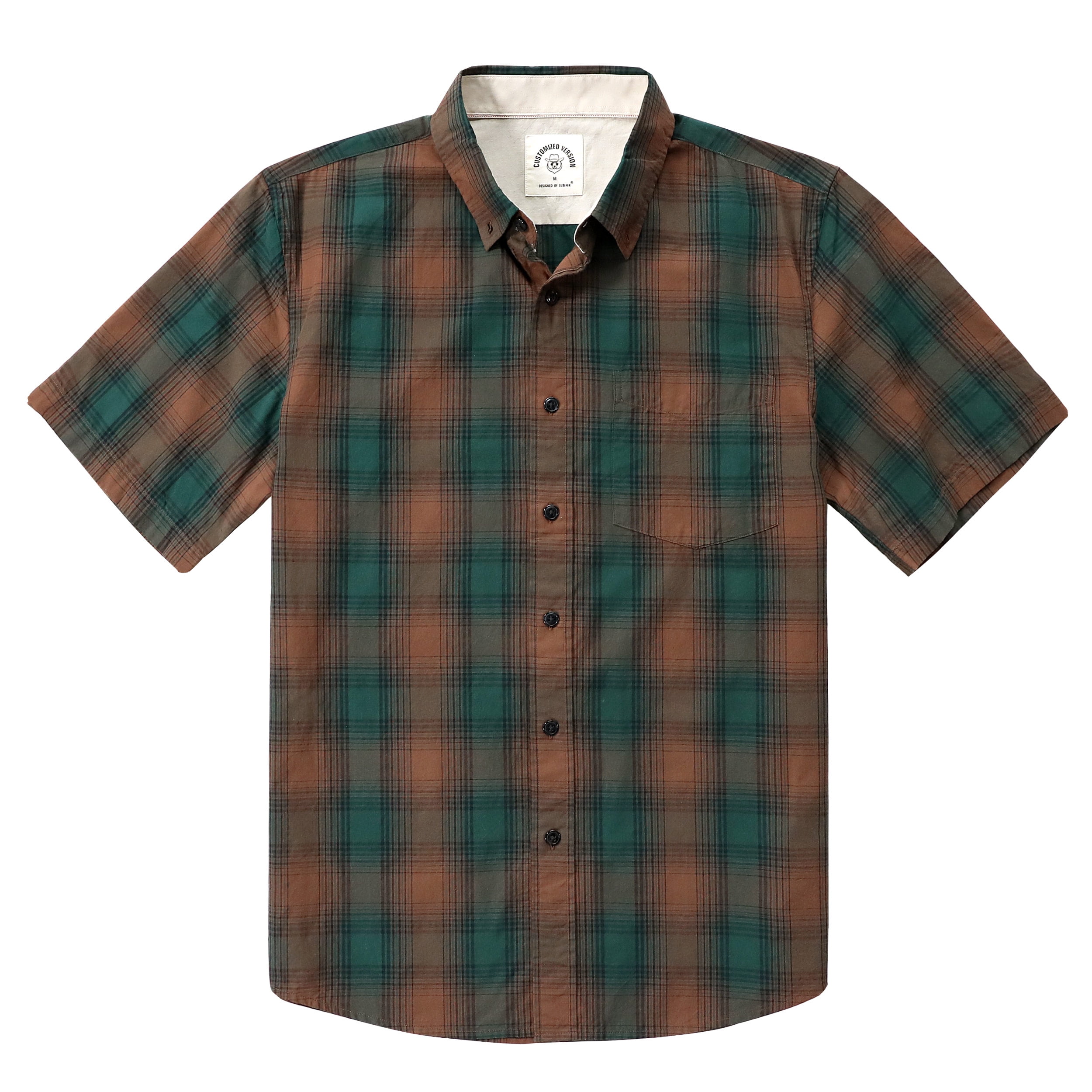 FastRockee Men's Plaid Short Sleeve Button-Down Shirt - Cotton Casual Shirt With Pockets - View #4