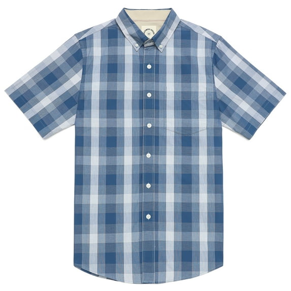 Dubinik Mens Short Sleeve Button Down Shirts 100% Cotton Plaid Men's Casual Button-Down Shirts with Pocket