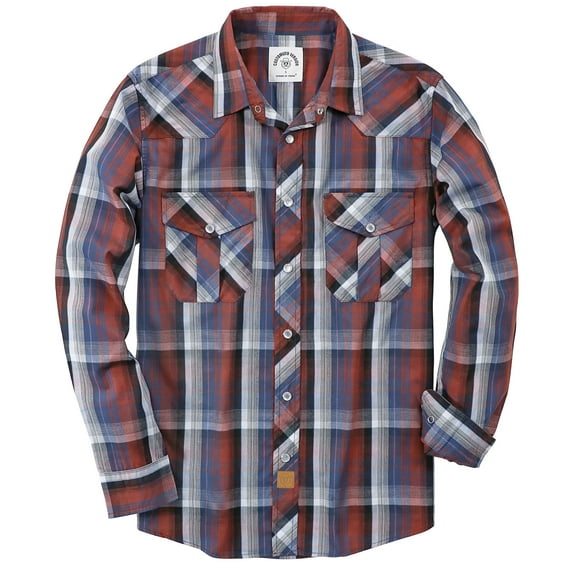 Dubinik® Pearl Snap Shirts for Men Long Sleeve Western Shirts for Men Vintage Casual Plaid Shirt Cowboy Shirts for Men