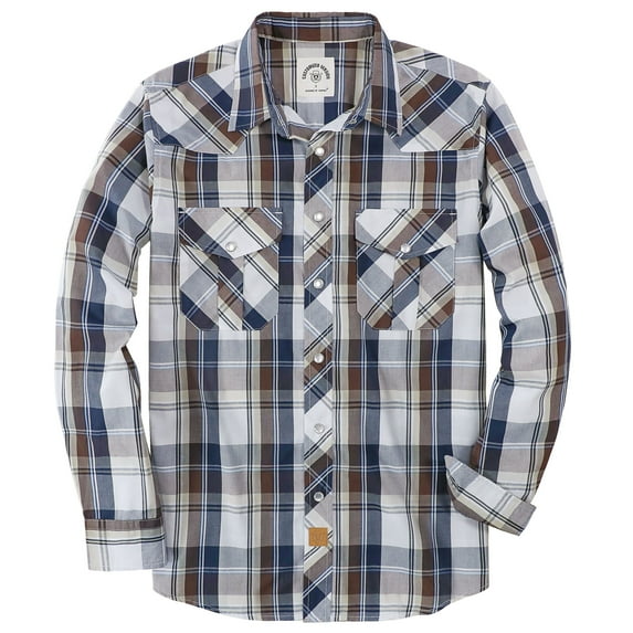 Dubinik® Pearl Snap Shirts for Men Long Sleeve Western Shirts for Men Vintage Casual Plaid Shirt Cowboy Shirts for Men