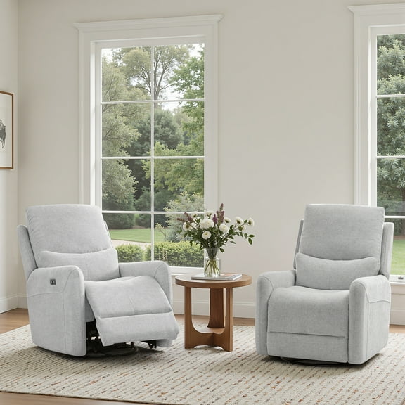 Dublin 30" Swivel Power Recliner Arm Chair Heathered Light Gray Polyester