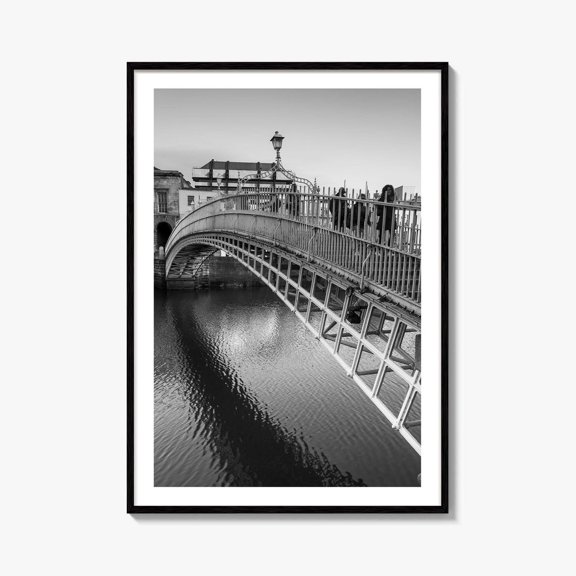 Dublin Black And White Fine Art Photo Print Ha'Penny Bridge River Liffey Ireland, Unframed Paper Print